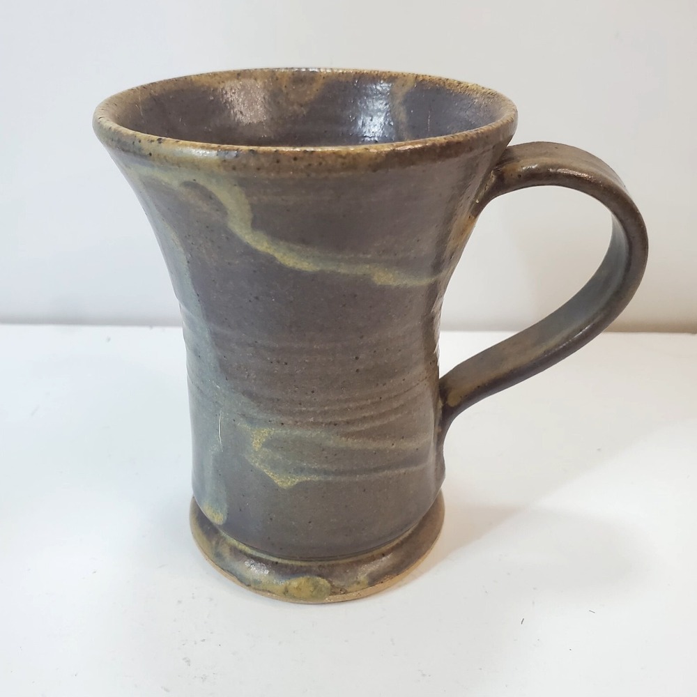 Vintage Studio Art Pottery Coffee Mug Cup Artist Signed Stoneware Offset Handle